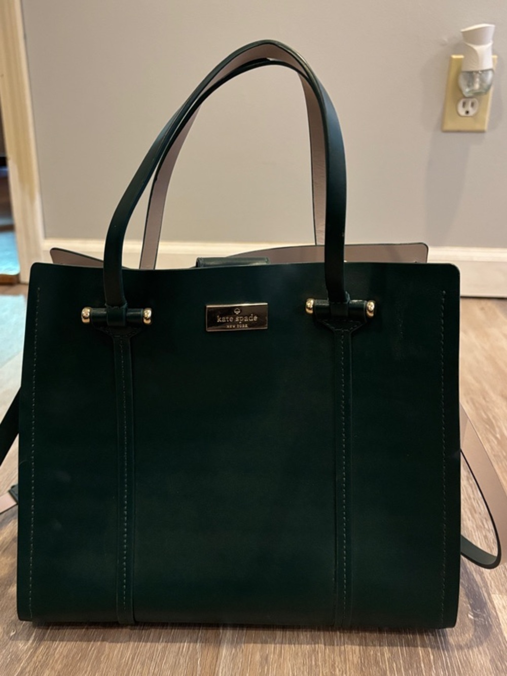 kate spade Deep Green Leather small  Tote/hand bag with Gold Hardware
